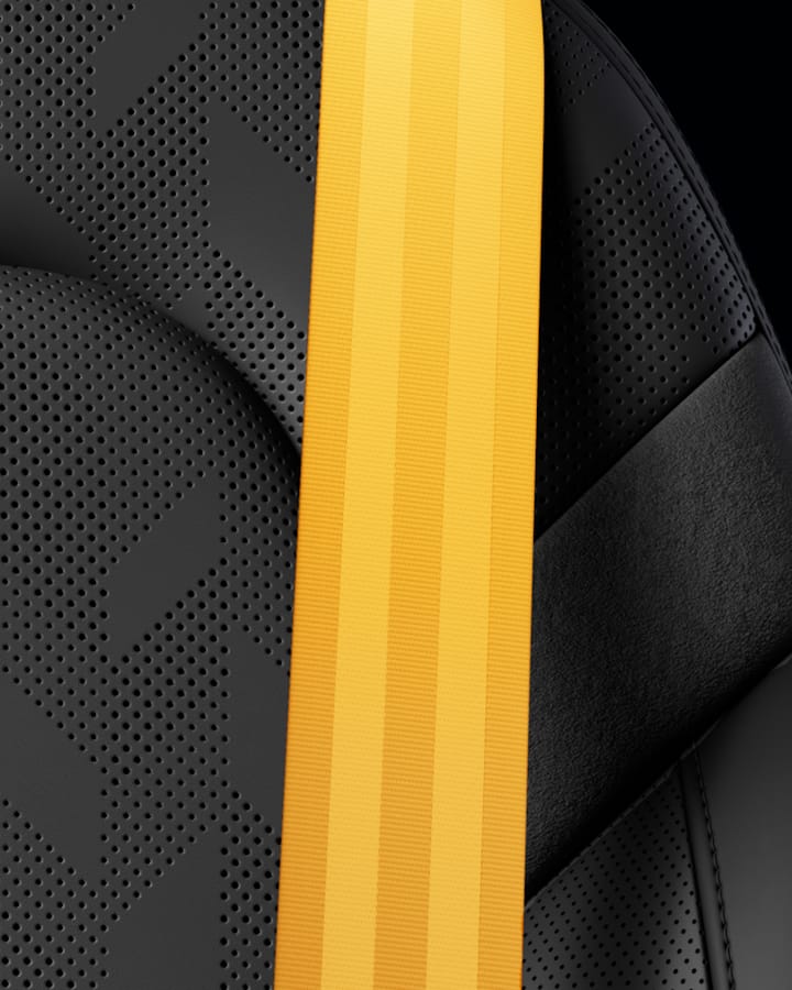 Swedish gold seatbelts on the Polestar 2 seat