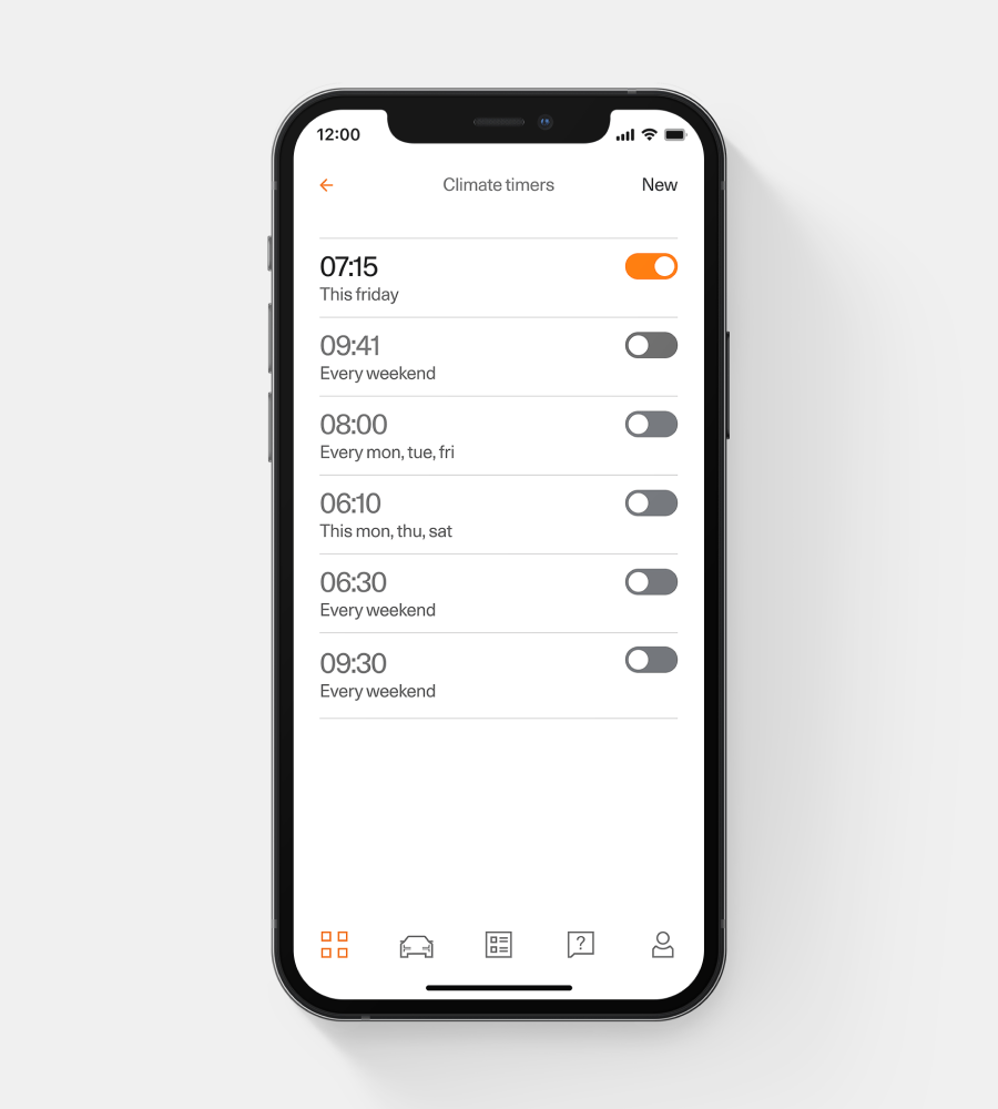 A phone showing the climate timers that have been set for each day