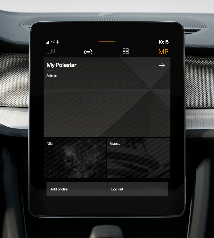 Centre display showing the personal accounts of the drivers