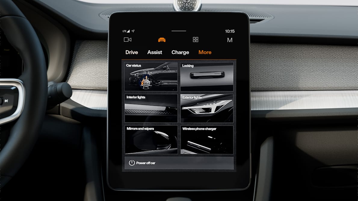 Polestar 2’s centre display showing the More screen with miscellaneous settings.